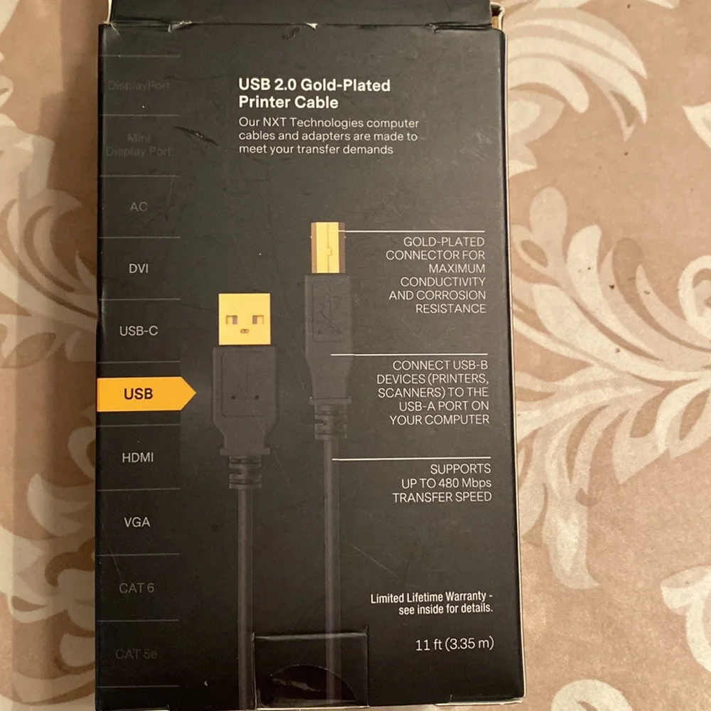 NWT 11 ft gold-plated printer cable
